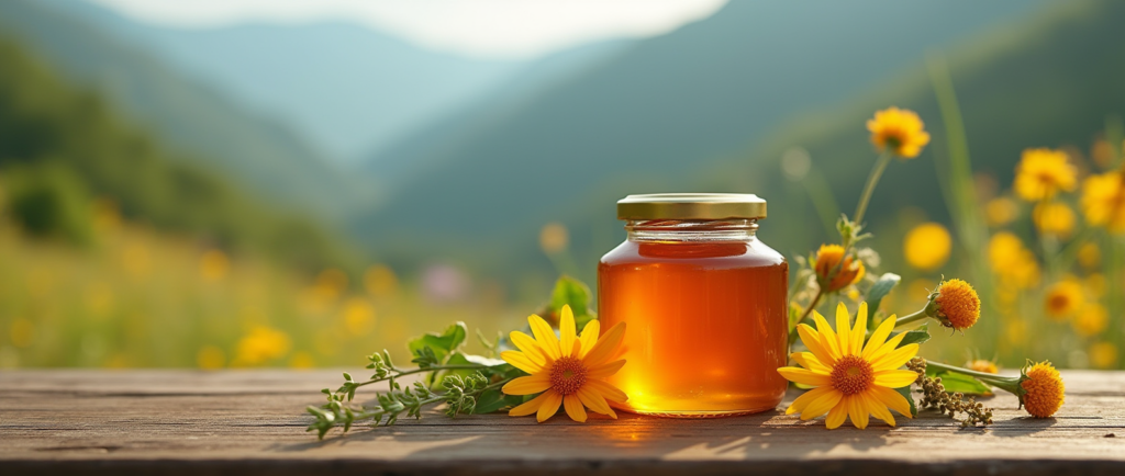 شیشه عسل خوانسار در کنار گلهای وحشی و کوهستانهای سرسبز